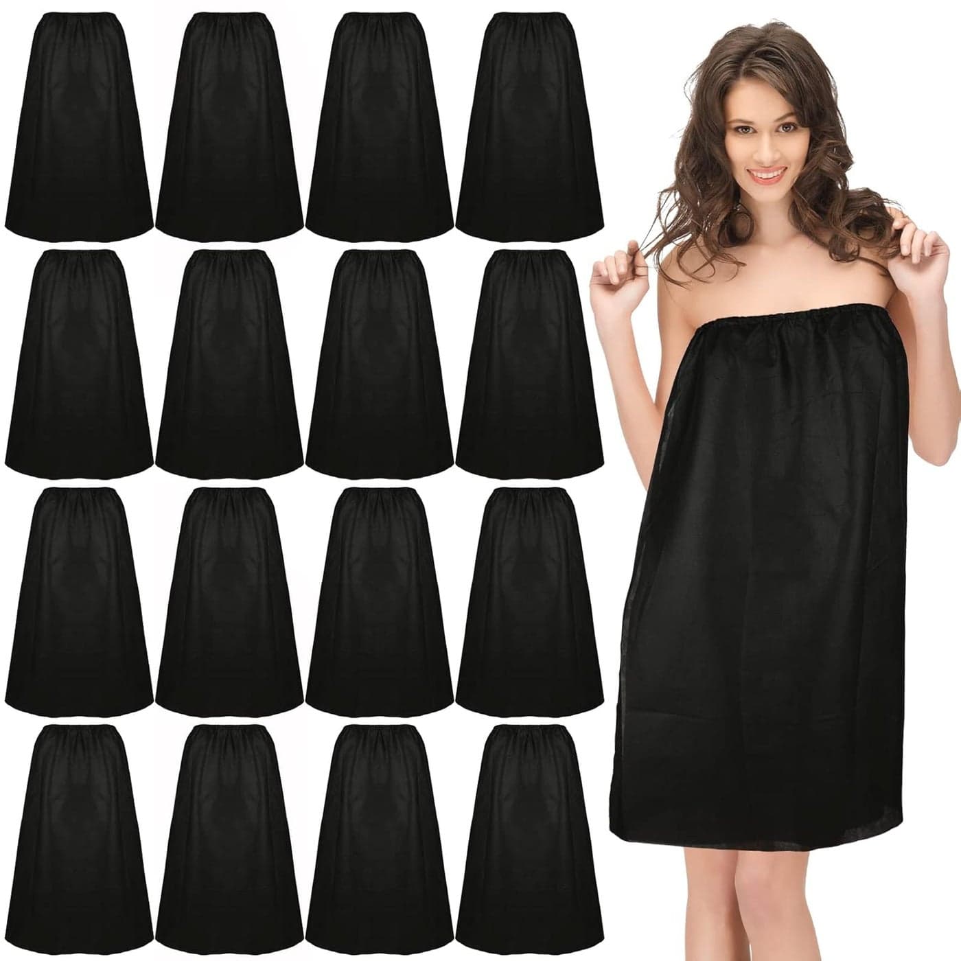 Janmercy 16 Pcs Disposable Spa Wraps for Women with Adjustable Closure Non Woven Towel Sweat Steaming Salon Bathrobe(Black)
