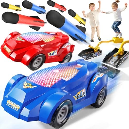 NIPLOOOW Rocket Toy Car Launcher 2 Race Car and 6 Foam Rockets Outdoor Outside Backyard Toys for Boys Girls Birthday Gift Toys for Kids Boys Girls Age 3 4 5 6 7 8 Years Old
