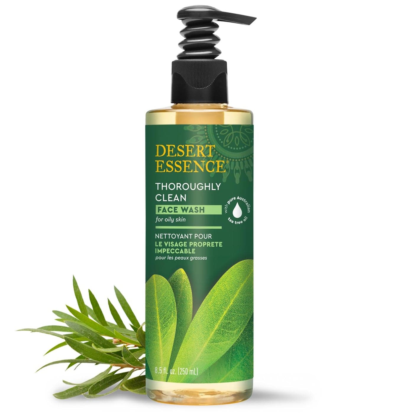 Desert Essence Thoroughly Clean Face Wash with Tea Tree Oil Natural Facial Cleanser with Castile Soap Coconut Oil For Oily Sensitive Skin Vegan CrueltyFree 85 Fl Oz