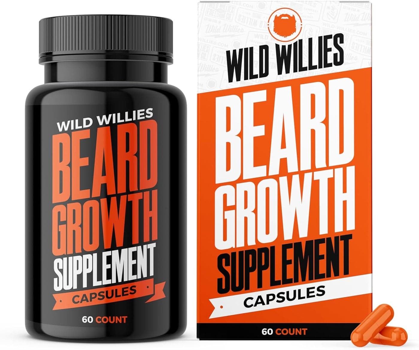 Wild Willies Beard Growth Vitamins - Natural BioSitol ASX Complex Beard Growth Supplements for Men - 60 Capsules Anti Hair Loss Pills - Supplement for Fuller Thicker Beard Support, Prevent Itchiness