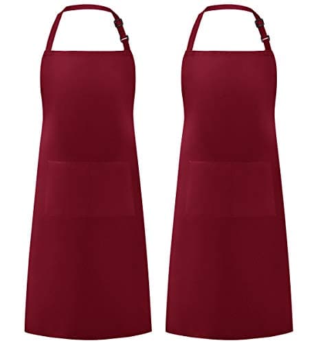Syntus 2 Pack Adjustable Bib Apron Waterdrop Resistant with 2 Pockets Cooking Kitchen Aprons for BBQ Drawing Women Men Chef Dark Red