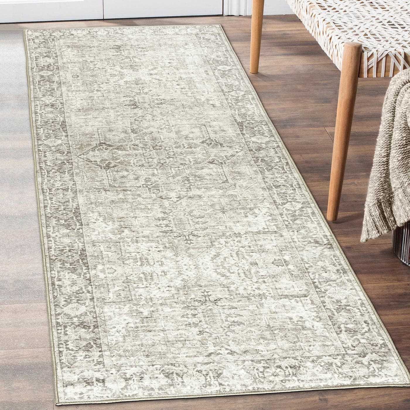 ReaLife Rugs Machine Washable Area Rug Runner Living Room Bedroom Bathroom Kitchen Entryway Office Padded Low Pile Stain Resistant Premium Boho Farmhouse Vintage Lyle Beige Ivory 26 x 6