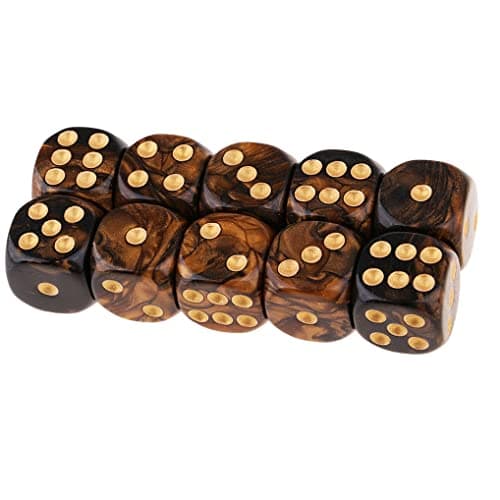 Yiotfandoll 10PCS Polyhedral Dice D6 Dice 16mm Acrylic Dice Game Dice for RPG MTG DND Dice Table Games Black Gold