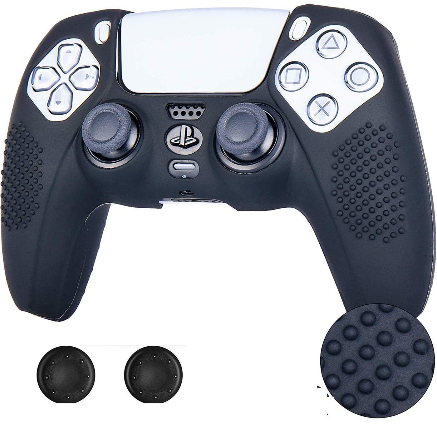 New World for PS5 Controller Silicone Cover Case Anti Slip Protective Case Sleeve for Sony PlayStation 5 DualSense Controller with Thumbgrips Free - Black