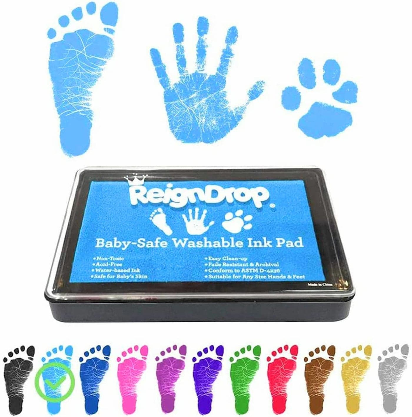 ReignDrop Ink Pad For Baby Footprint Handprint Creates Impressive Long Lasting Keepsake Stamp for Infant Kids Smudge Proof Easy to Wipe Off Skin Safe Gentle Acid FreeSky Blue