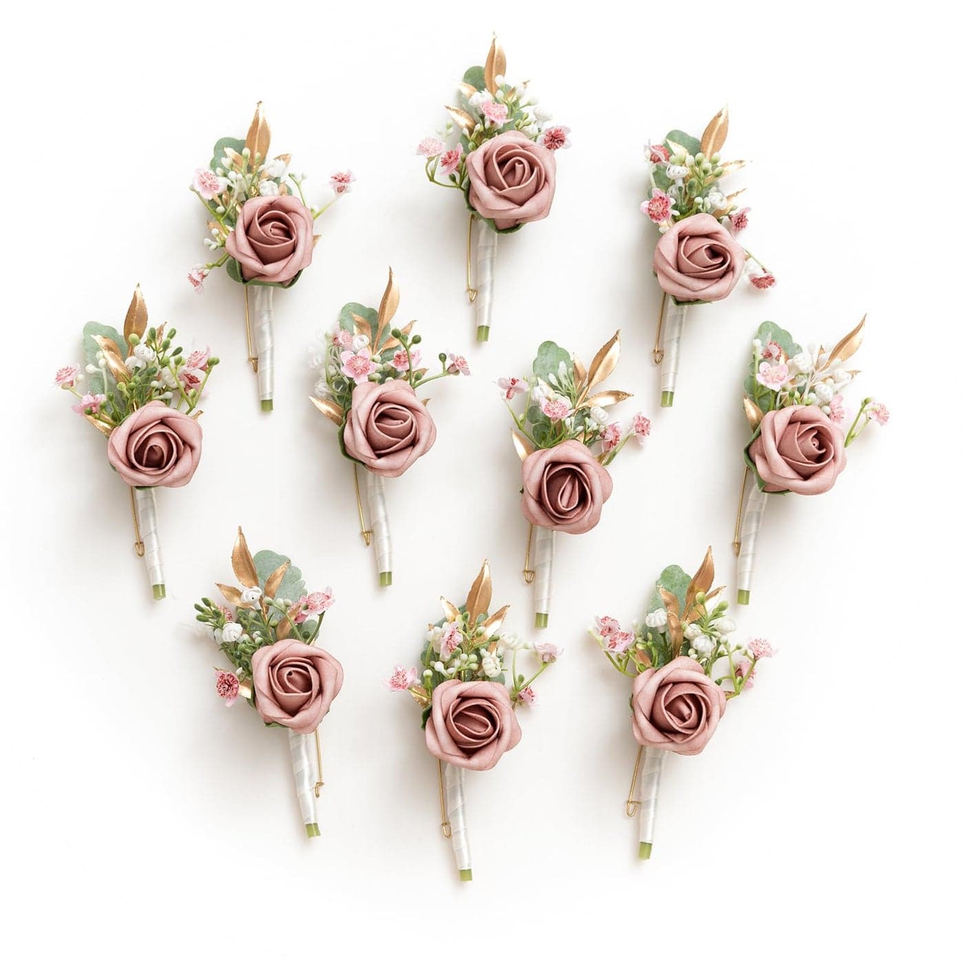 Lings Moment Boutonniere for Men 10pcs Groomsmen Guest Boutonniere Artificial Flowers for Wedding DcorPromHomecomingetcDusty Rose Pink