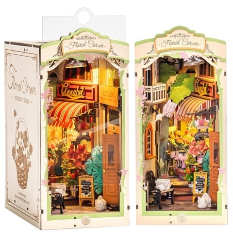 Rolife DIY Book Nook Kits for Adults Miniature Dollhouse Booknook Kit for Home Room Decor 3D Wooden Puzzle with LED Flower Corner Creative Bookends Bookshelf Diorama Insert