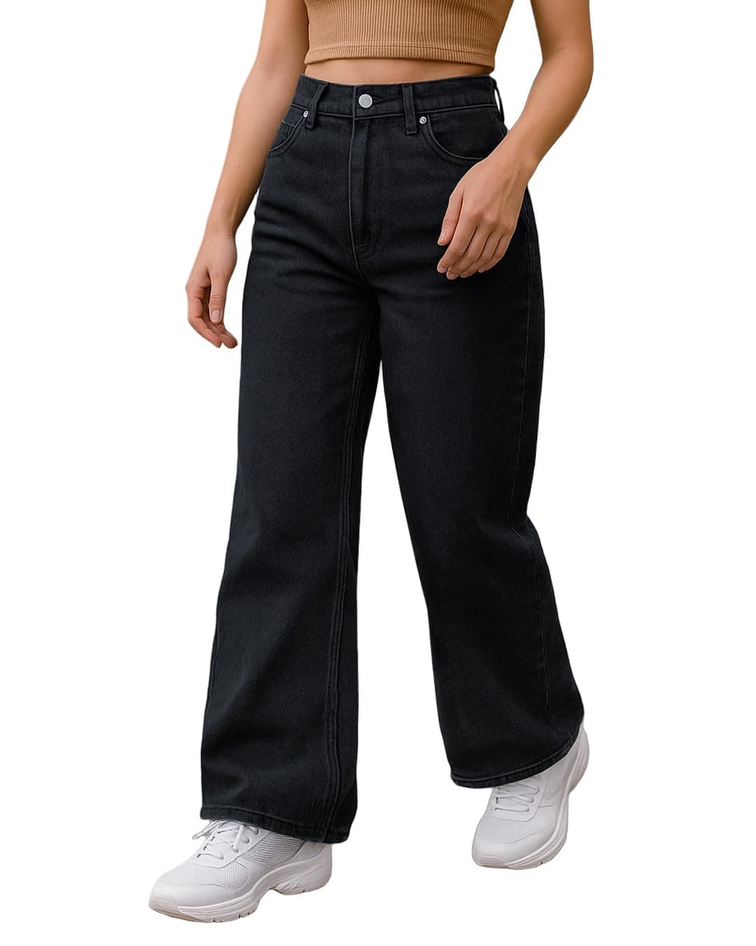Bewakoof Women's Solid Straight Fit Cotton Baggy Jeans_625162_Black_28