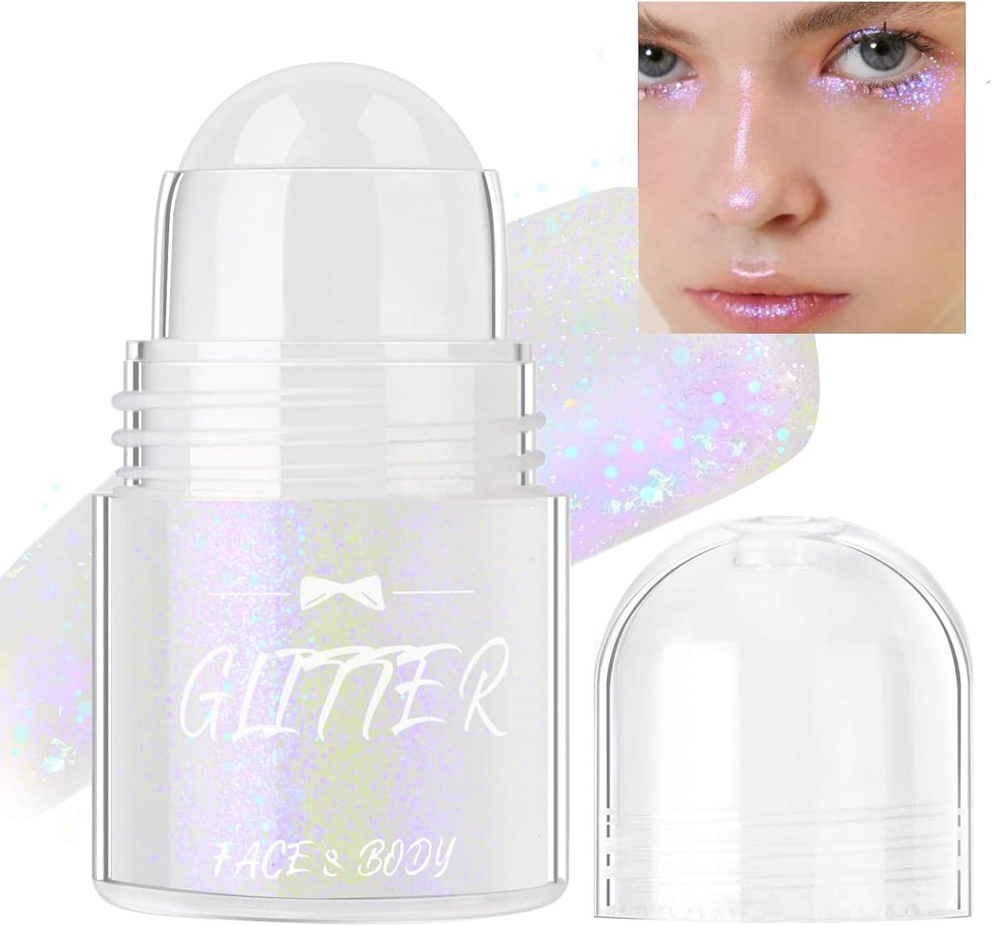 Roll-on Body Glitter Gel, Holographic Face Glitter Mermaid Body Shimmer, Chunky Sequins Hair Glitter Gel for Festival Party Rave Accessories Body Glitter Makeup (03# Neon Violet)