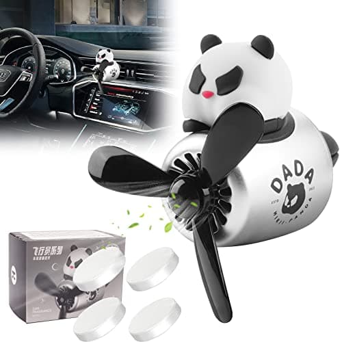 Jimtyee Car Air Freshener Cute Cartoon Panda Bear Pilot Car Diffuser Rotating Propeller Automotive Air Outlet Fan Creative Car Perfume Decoration Cool Car Accessories