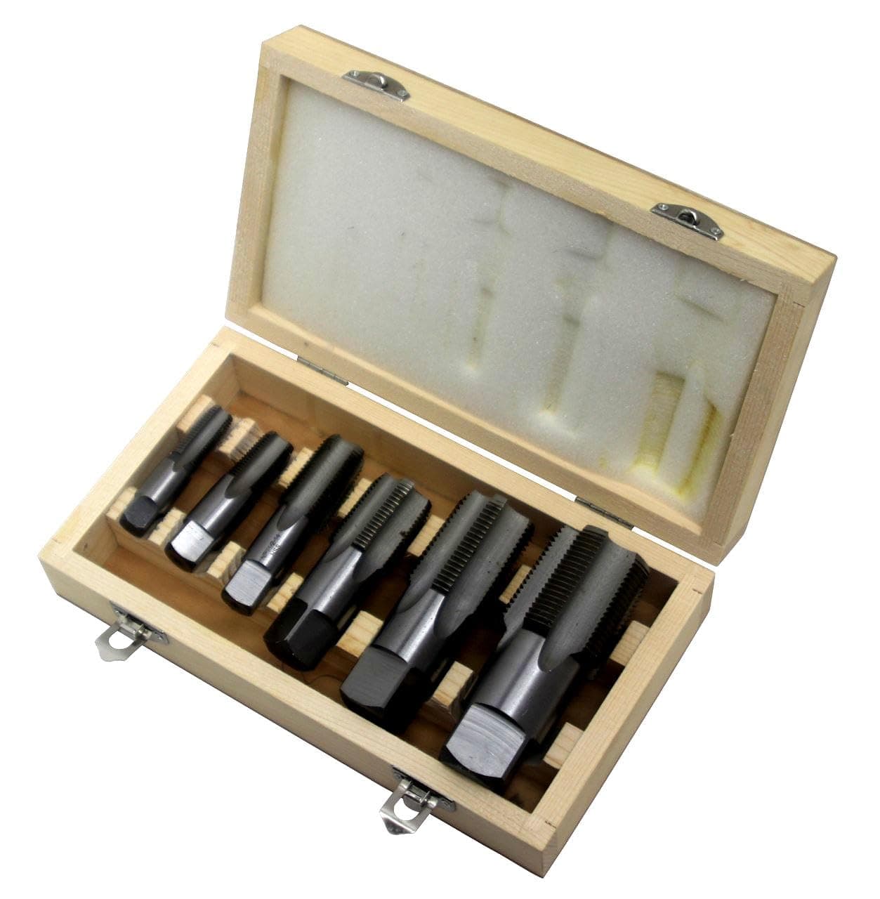Drill America - DWTPT1/8-1SET 6 Piece NPT Pipe Tap, Carbon Steel, DWTPT Series Set, 1/8", 1/4", 3/8", 1/2", 3/4" and 1" in Wooden Case