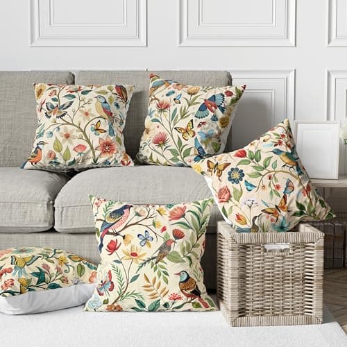 SCPmarts Birds Printed Cushion Cover Home Decorative Pillow for Sofa Soft Solid Square Throw Pillow Cushion Covers Satin Cushion Covers Set of 5 Size 16 Inch x 16 Inch (D10)