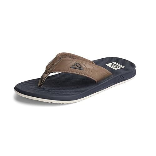 REEF Phantoms Mens Beach Flip Flop, Water Friendly, Soft and Supportive Molded Footbed, Khaki Navy, 10