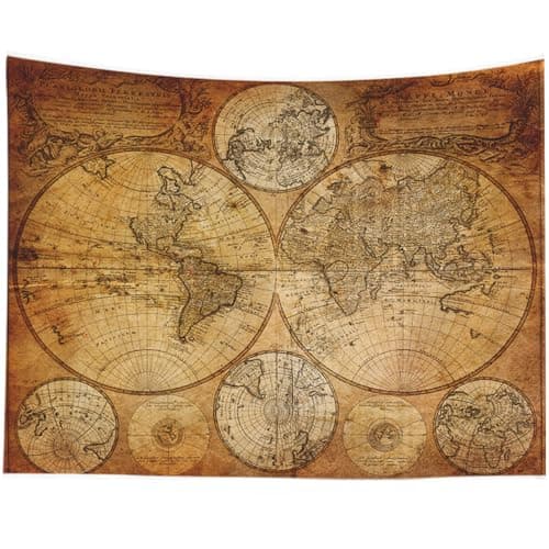 CAPSCEOLL Map Wall Tapestry, Dorm Funny Map Wall Hanging Art Tapestries College World Map Tapestry Brown for College Wall Decor 80X60 Inches,Brown Yellow