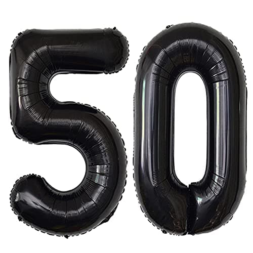 COLORFUL ELVES Black 50 Number Balloons Giant Jumbo Number 50 Foil Mylar Balloons for Women Men 50th Birthday Party Supplies 50 Anniversary Events Decorations