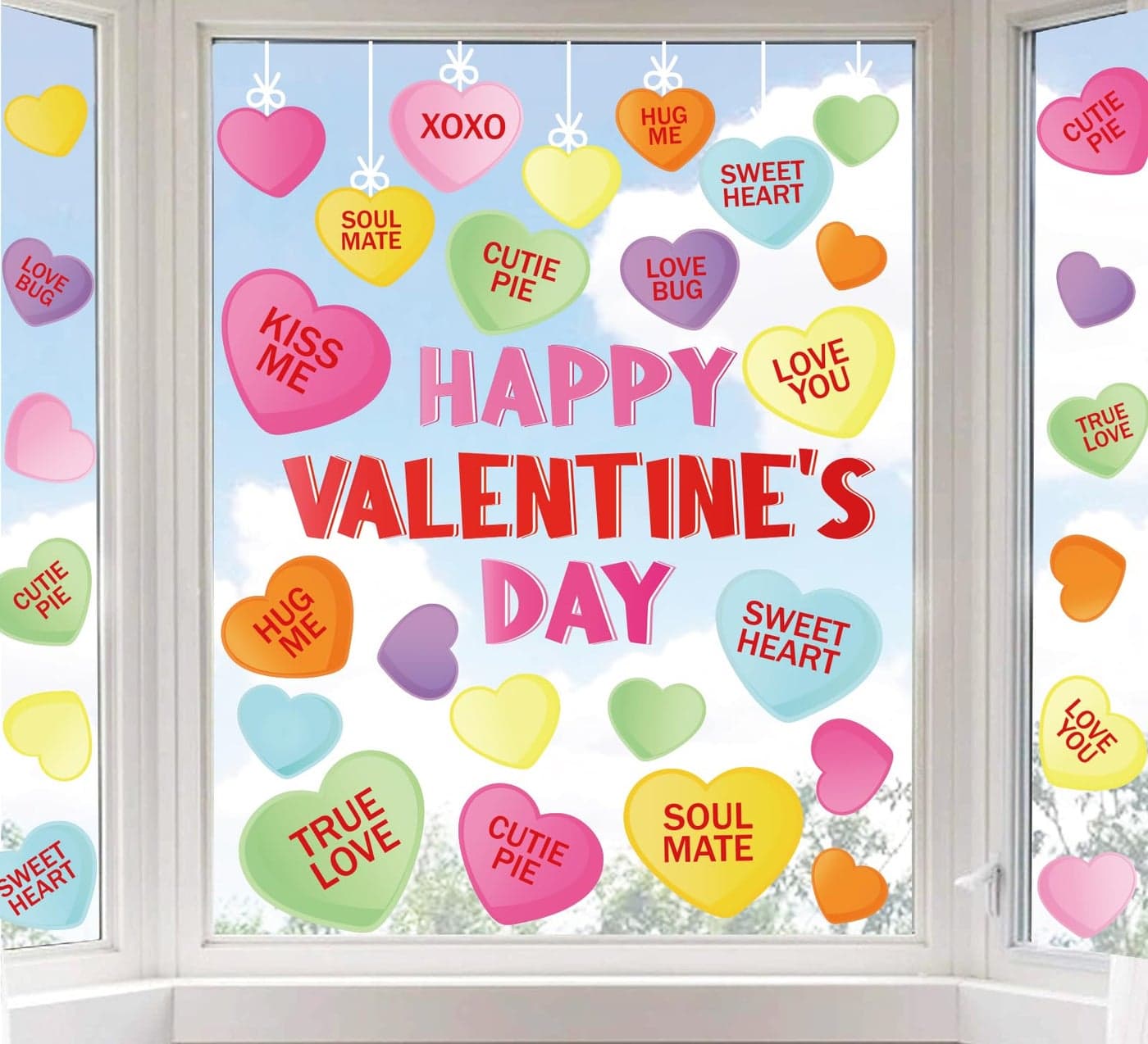 Whaline Happy Valentines Day Window Clings Conversation Candy Heart Window Stickers DoubleSide Glass Decals for Home Party Supplies 79 x 118 Inch 9 Sheets