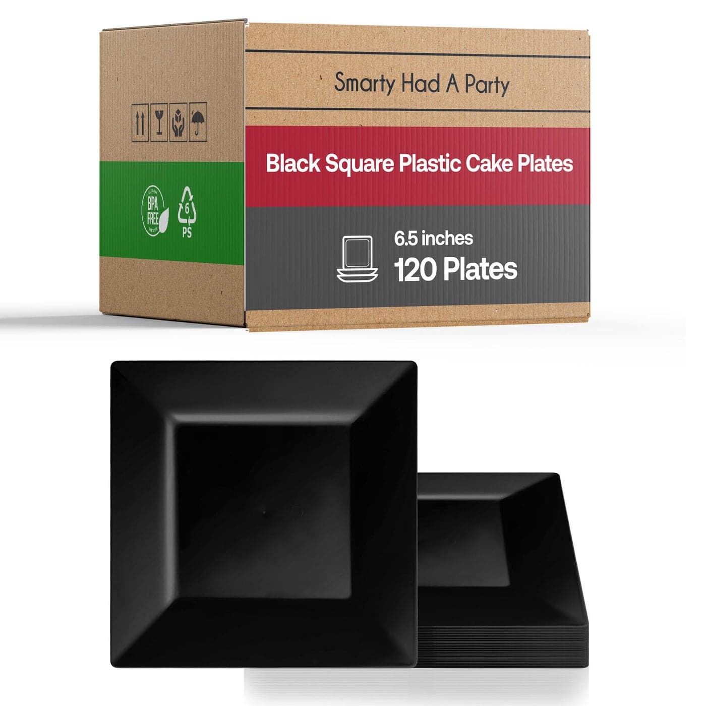 Smarty Had A Party 120 Elegant Disposable Plastic Dessert Plates 65 Heavy Duty Fancy Square Black Salad Plates for Appetizers Cakes and Events Bulk Party Supplies
