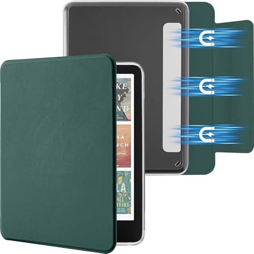 SESENSE Detachable Magnetic Case for 7'' Kindle Paperwhite 12th Gen 2024 and Kindle Colorsoft Signature Edition, Slim PU Shell Cover Case with Auto Wake/Sleep, Blackish Green