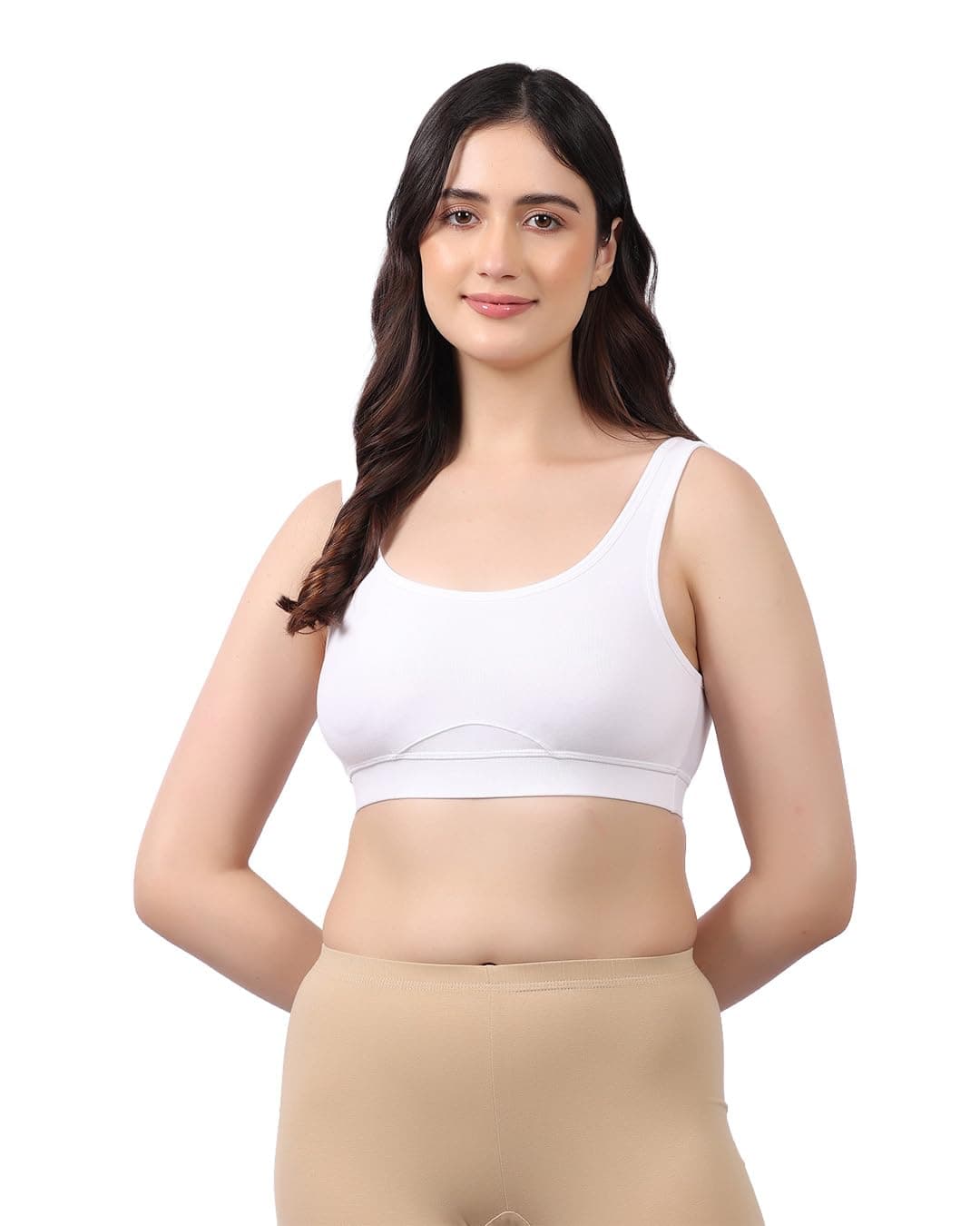 LAVOS Bamboo Cotton Everyday Sports Bra for Women Non Padded Full Coverage, Non Wired Soft Breathable Broad Strap Training Bras for Womens, Yoga, Workout, Gym Bra for Girls/Women White