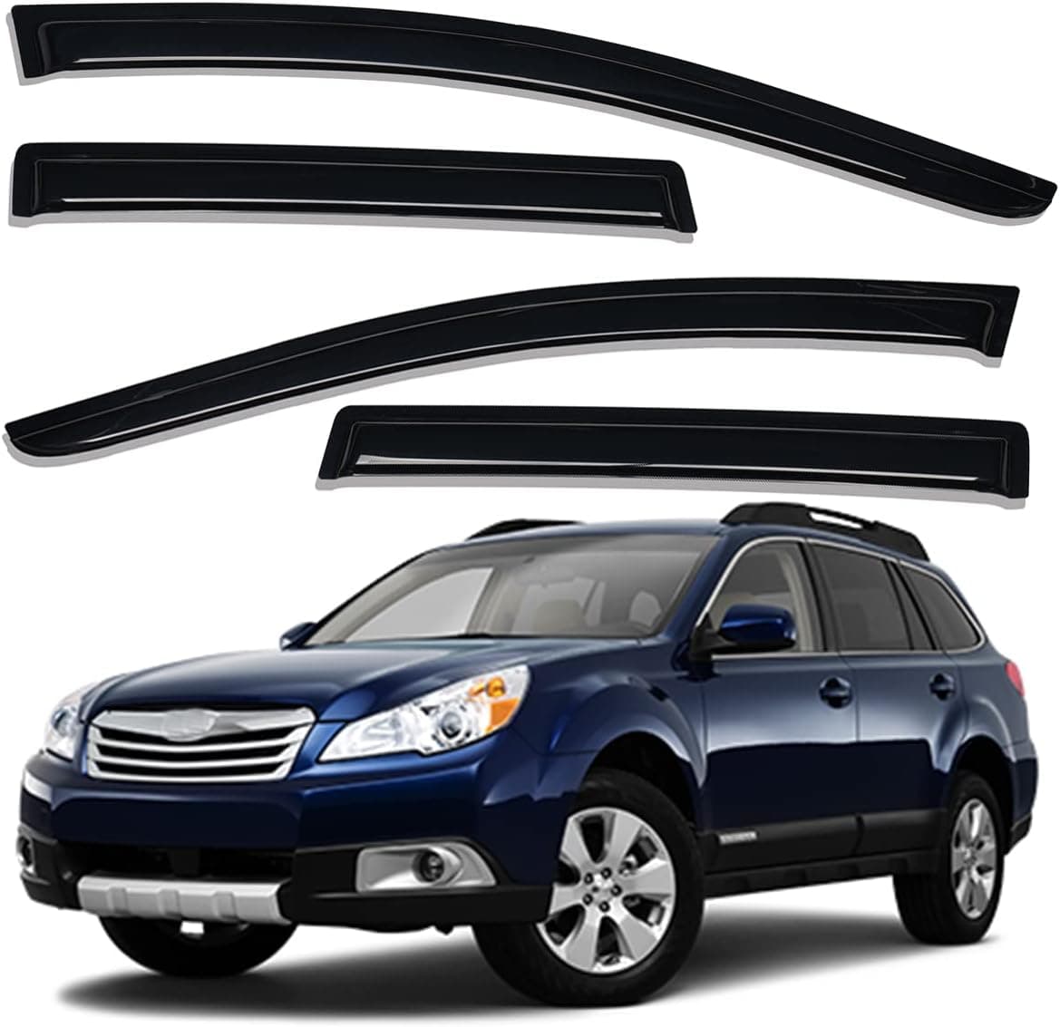 Lightronic WV94484 Tape-on Side Window Visor Deflector Rain Guard, Dark Smoke, 4 PCS Set for 2010-2014 Subaru Outback
