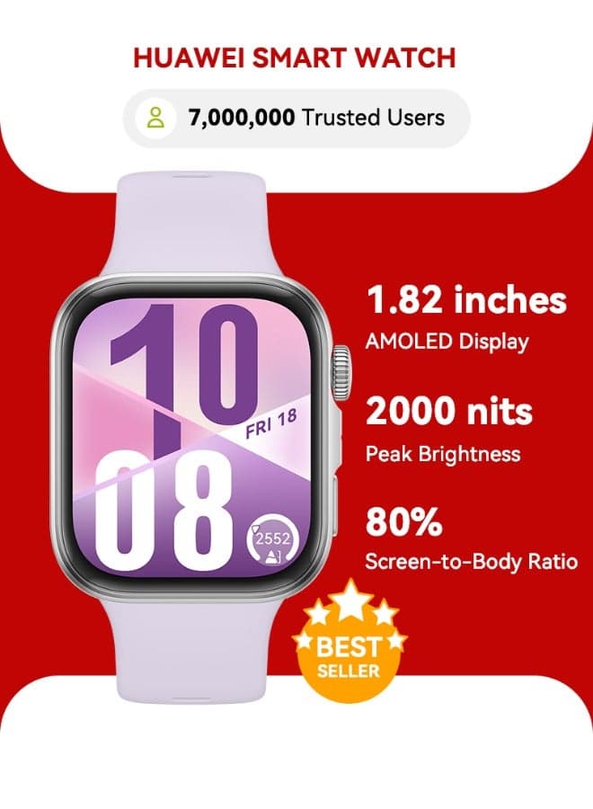 Watch FIT4 Smart Watch, 1.82” Display, 100+ Sports modes, Fitness and Sleep Tracker, Heart Rate Monitor, Emotional Wellbeing Assistant, up to 10-Day Battery Life, iOS & Android Purple