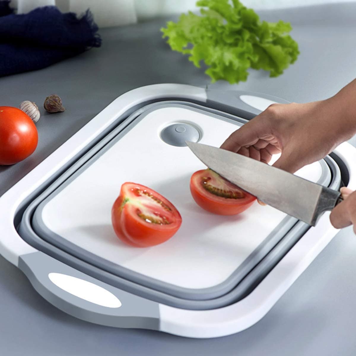 Vroxy Collapsible Kitchen Cutting Chopping Board Dish Sink Tub Storage Basket with Draining Plug Folding Cutting Board Washing Bowl Fruit Vegetable Basket Vegetable Chopping Board
