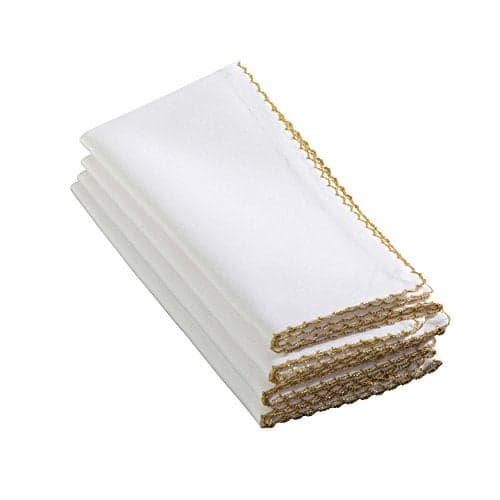 SARO LIFESTYLE - 1442.GL20S 1442 Recotting Collection Whip Stitched Design Dinner Napkins, Gold-Set of 4 Pcs, 20", 4 Pieces