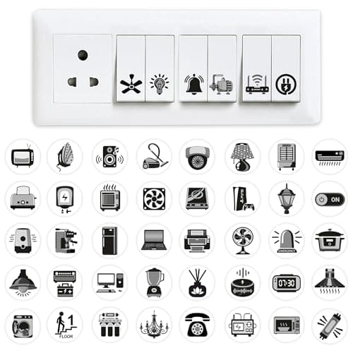 GLUN® 600 Switch Board Stickers 60+ Icons (Monochrome Black) | Luxury Vinyl Decorative Switch Stickers for Home, Hotel, Office & School | Self Adhesive, Waterproof & Removable