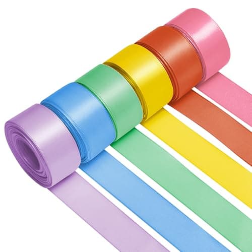 Jacriah 1 Inch Rainbow Satin Ribbons for Crafts 6 Rolls SingleFaced Rainbow Assorted Ribbons for Gift Wrapping Flower Bouquet Wedding Invitations Bridal Shower Hair Bows Garland Party Decor