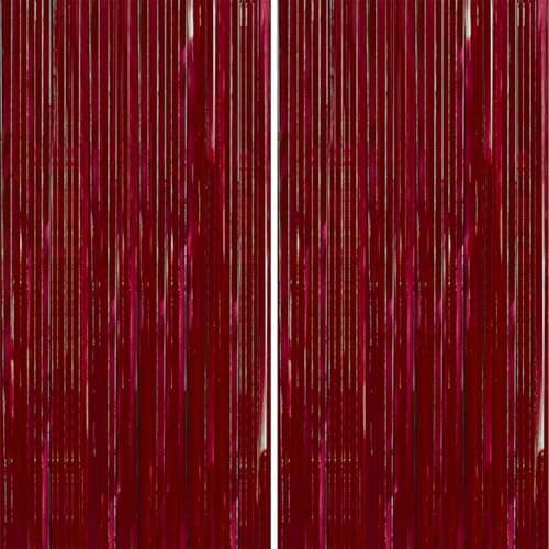 PartyWoo Red Streamers Fringe Curtain Backdrop 2pcs 8.2 ft Red Tinsel Foil Backdrop for Birthday Graduation Bachelorette Citizenship Strawberry Cherry Casino Movie Marry Me Theme Party Decorations