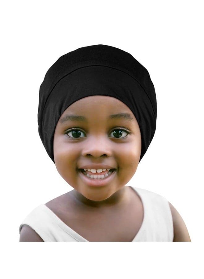 Silk Satin Bonnet for Kids, Silk Sleep Cap for Toddlers, Bamboo Beanie Adjustable for Kid for Curly Hair Sleeping, Black