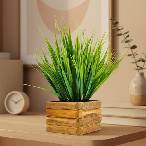 fancymart Artificial Wild Grass in Wooden Pot Perfect Potted Decoration for Home Living Room & Office Spaces Height - 29cm…