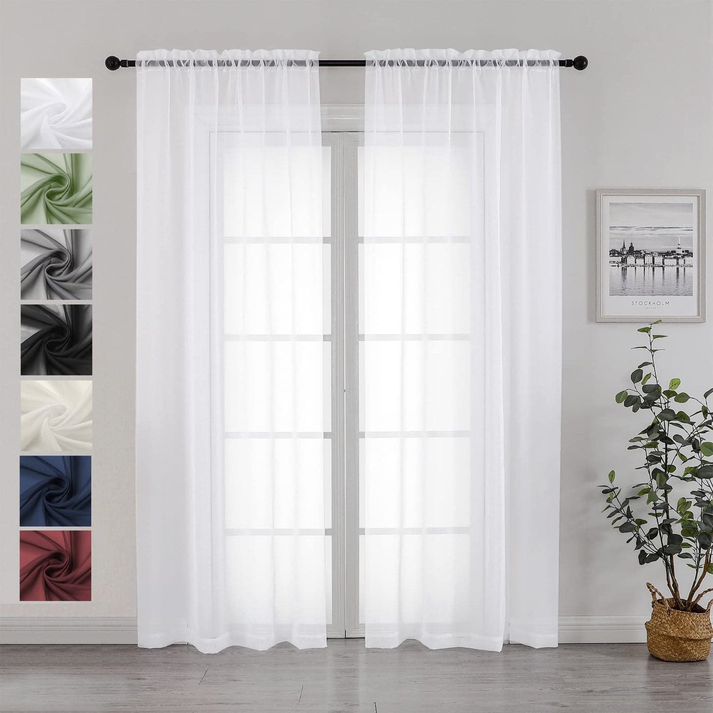Chyhomenyc White Sheer Curtains 84 Inches Long 2 Panels Set Light Filtering White Curtains for Living Room Soft Gentle Voile Rod Pocket Bedroom Window Drapes 42Wx84L Inch 2PCS
