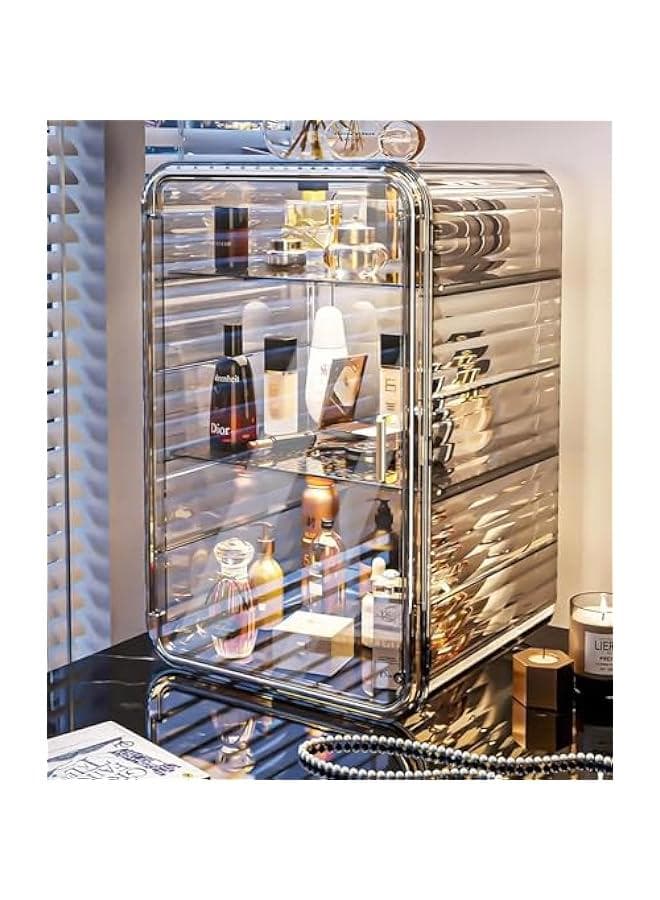 Makeup Storage Organizer,Large Capactiy Perfume Skincare Organizer with Divider,3 Layer Dustproof Cosmetic Display Cases with Magnetic Door for Vanity,Skincare,Bathroom Countertop (Grey)