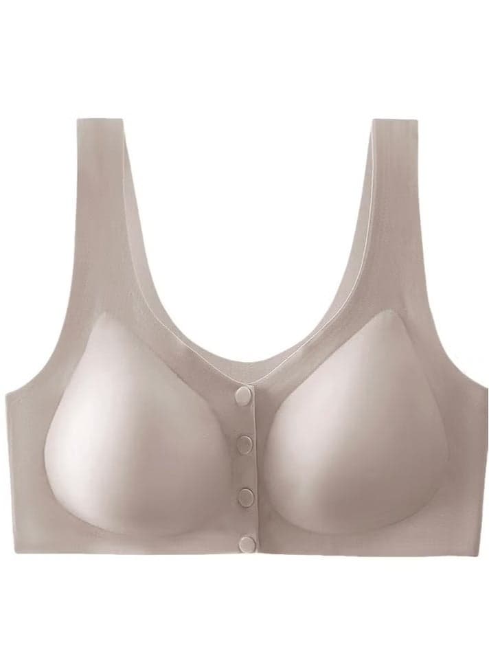 Breastfeeding Bra with Front Buttons without Steel Ring, Comfortable and Seamless Underwear Grey