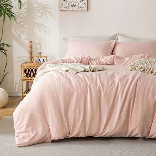MILDLY Super Soft Duvet Cover - 100% Washed Microfiber Pink Comforter Cover Set 3 Pieces with Zipper Closure & Corner Ties (No Comforter)