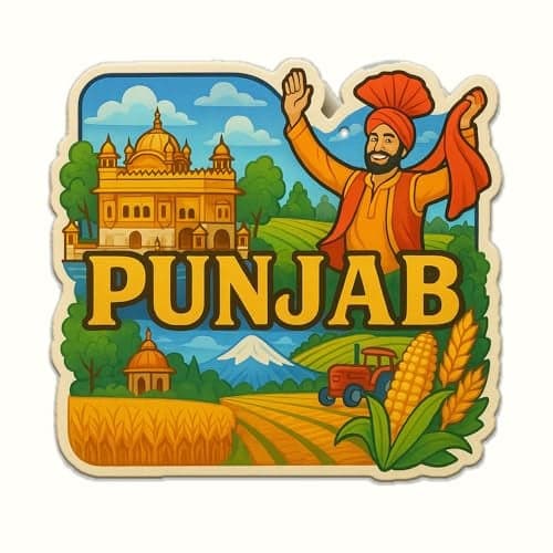Deep Print Acrylic Fridge Magnet – Indian States Theme | 7.6x7.6 cm | Sparkle Finish | Decorative Souvenir Magnet for Fridge (Multiple State Variants) (Punjab)