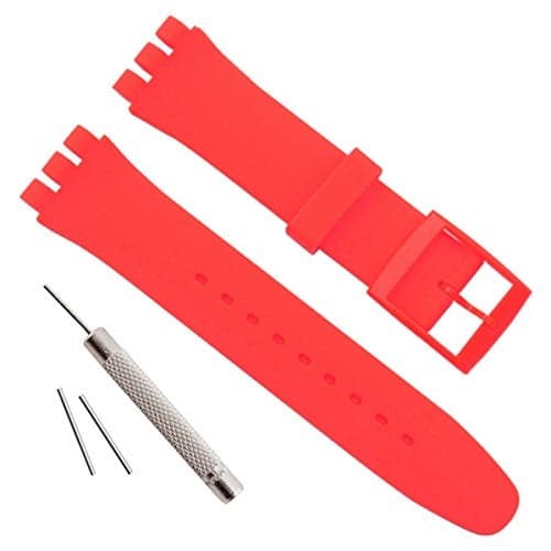 Replacement Waterproof Silicone Rubber Watch Strap Watch Band for Swatch (17mm 19mm 20mm) (17mm, Bright Red)