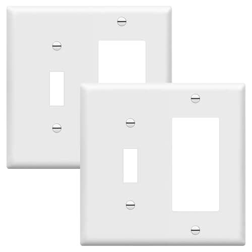 ENERLITES Combination Toggle Light Switch/Decorator Light Switch Plate, Double Switch Wall Plate, Standard Size 2-Gang 4.50" x 4.57", Polycarbonate Thermoplastic, 881131-W-2PCS, White (Pack of 2)