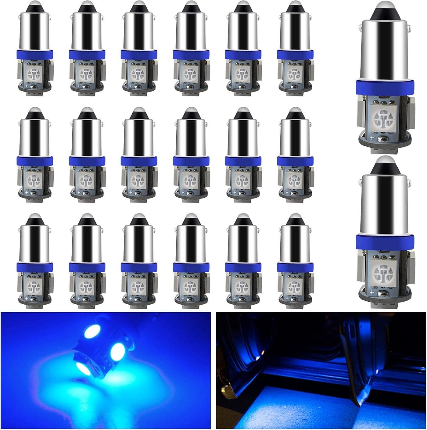 YM E-Bright EverBright BA9S0009 Blue BA9S-5050-5SMD 12V LED Light - Pack of 20