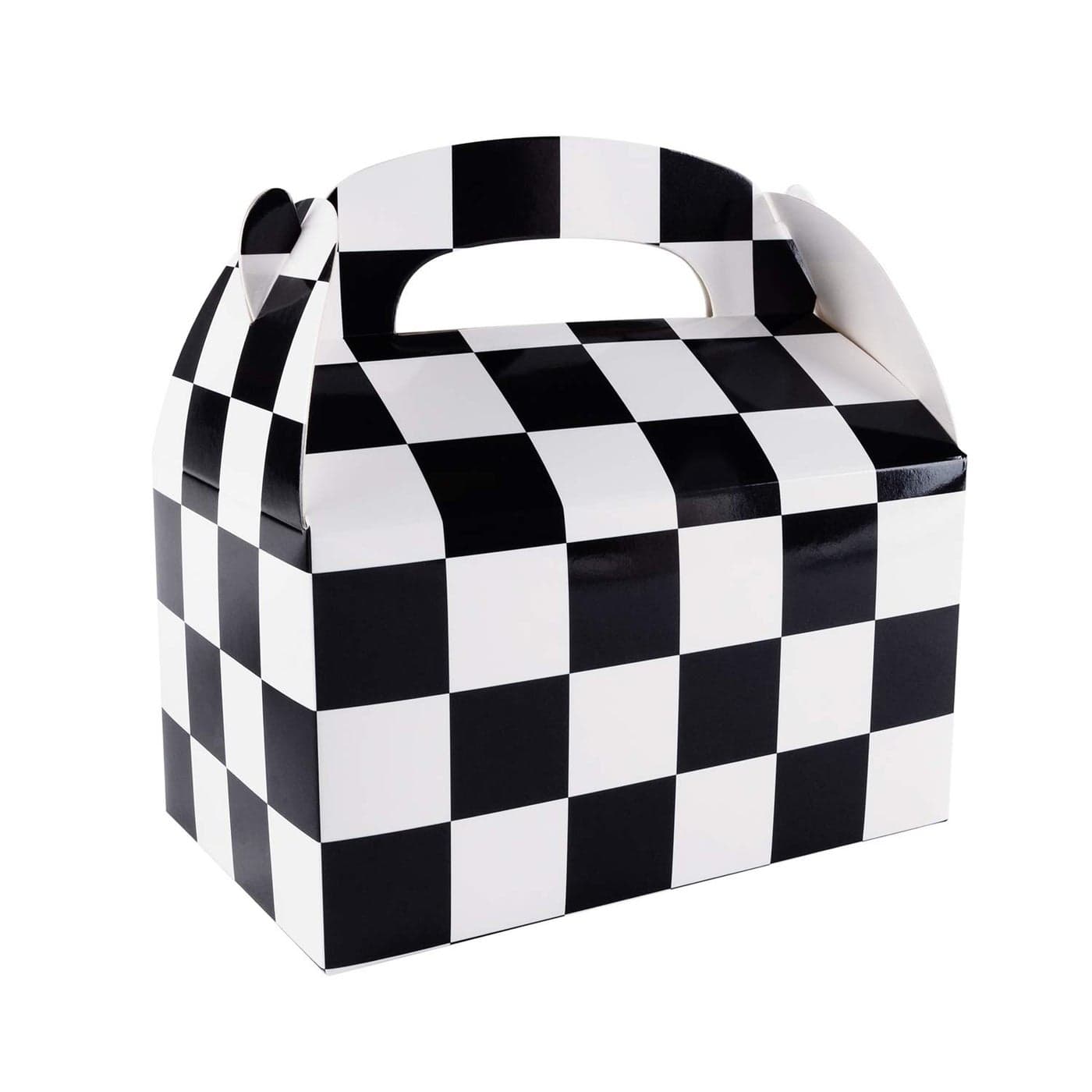 Super Z Outlet 12 Pack Black and White Checker Racing Flag Pennant Treat Gift Paper Cardboard Boxes with Handles for Candy Goodie Bags Picnic Snacks Birthday Party Favors 625 x 3 12 x 325