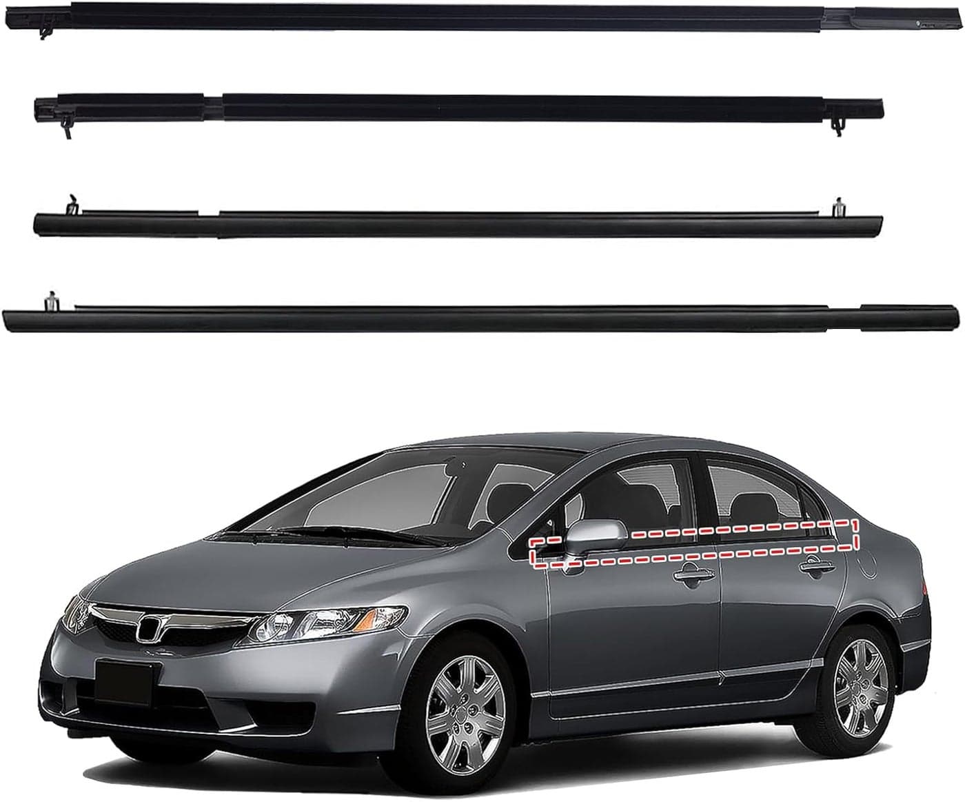 ItranMc Car Window Weather Stripping Molding Trim Belt for Honda Civic 2006-2011 4-Door Sedan