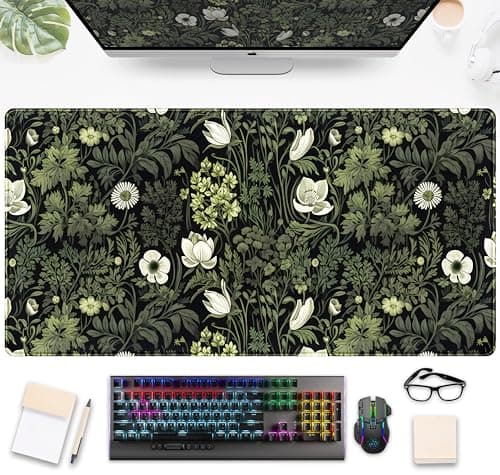 Dark Green Floral Plants XXL Gaming Mousepad Desk Pad Nature Leaf Flower Laptop Keyboard Mat 315 x 1575