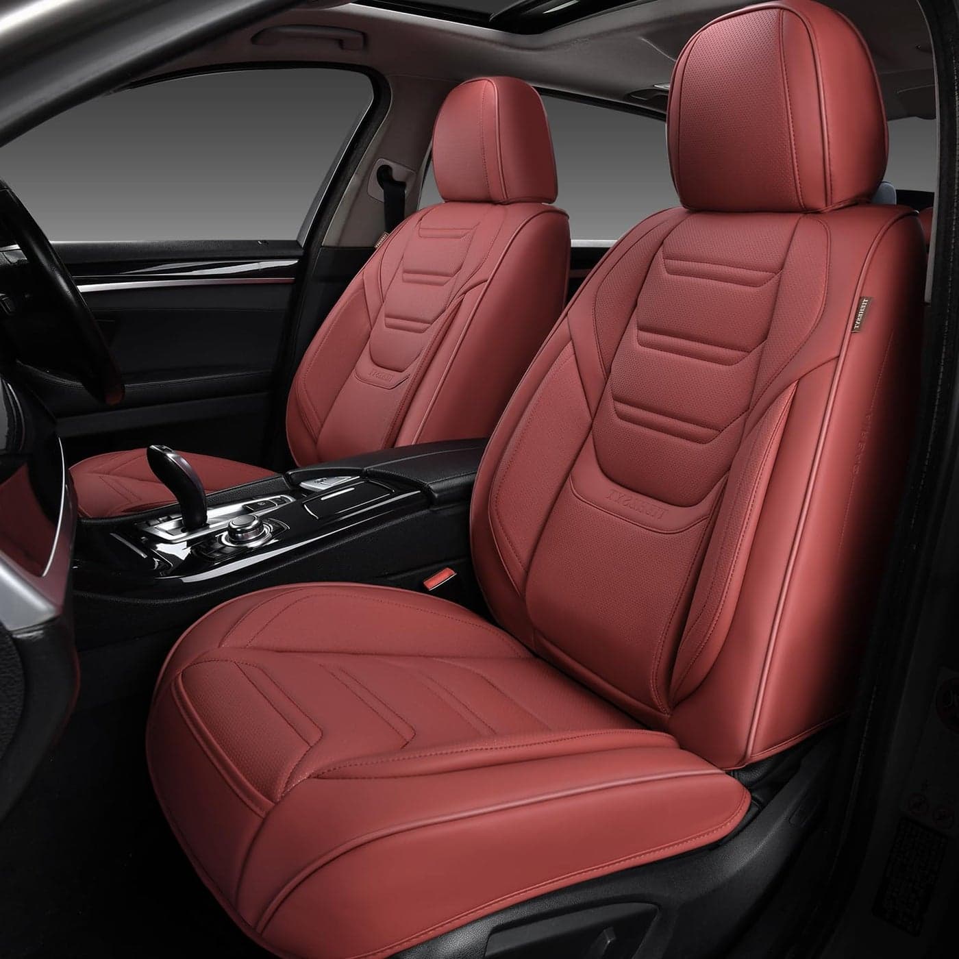 TIEHESYT Leather Seat Covers Front Pair with Lumbar Support Breathable and Waterproof Car Seat Cover Universal Seat Covers for Cars Trucks SUVs Sedans Pickups Airbag Compatible Martha Red
