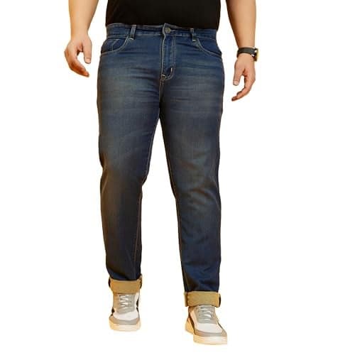 Bigbanana Plus Size Men's Regular Fit Solid Jeans (Cosco,Blue,10XL)