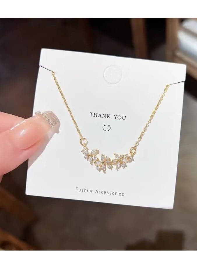 Zirconia Flower Petal Pendant Necklace - Stainless Steel Chain Pendant Necklaces for Women with Sparkling Zirconia Accents, Luxury Jewelry Gift for Her