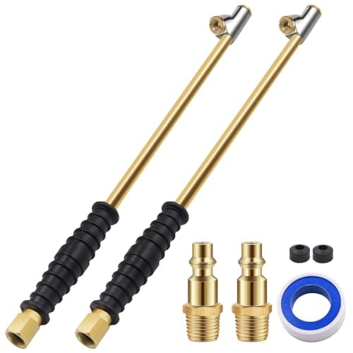 SAFELIFE 1614 Extended Dual Head Air Chuck for Semi Trucks Dually Tires 14 FNPT Heavy Duty Lock On Tire Inflate Chuck wQuick Plug 2 PCS
