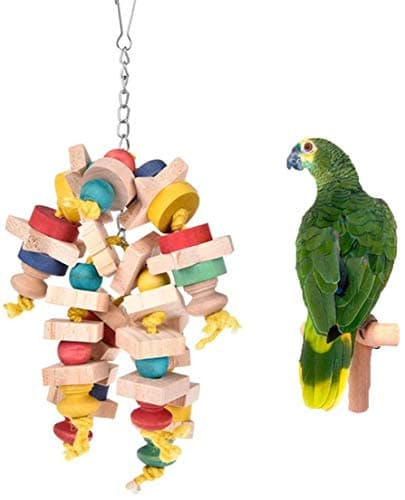 Litewoo Bird Chew Toy Natural Wood Blocks Hanging Swing Cage Accessories for Small Medium Parrot African Grey Cockatoo Parakeet Cockatiel Conure Finch Budgie