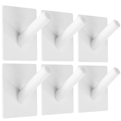 Jetec 6 Pieces White Acrylic Hat Hooks for Wall Heavy Duty Wall Mounted Coat Clothes Towels Hook Self Adhesive Jewelry Organizer Hanging Display Rack Seamless Stick for Home Bathroom Bedroom Office