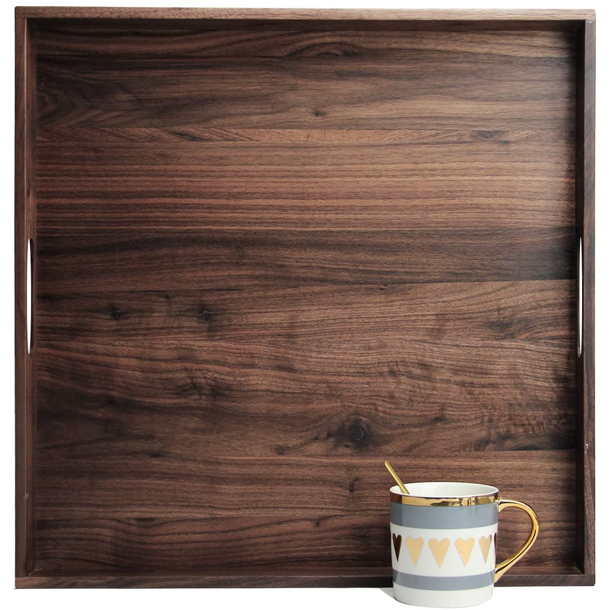 MAGIGO 19 x 19 Inches Large Square Black Walnut Wood Ottoman Tray with Handles Serve Tea Coffee Classic Wooden Decorative Serving Tray